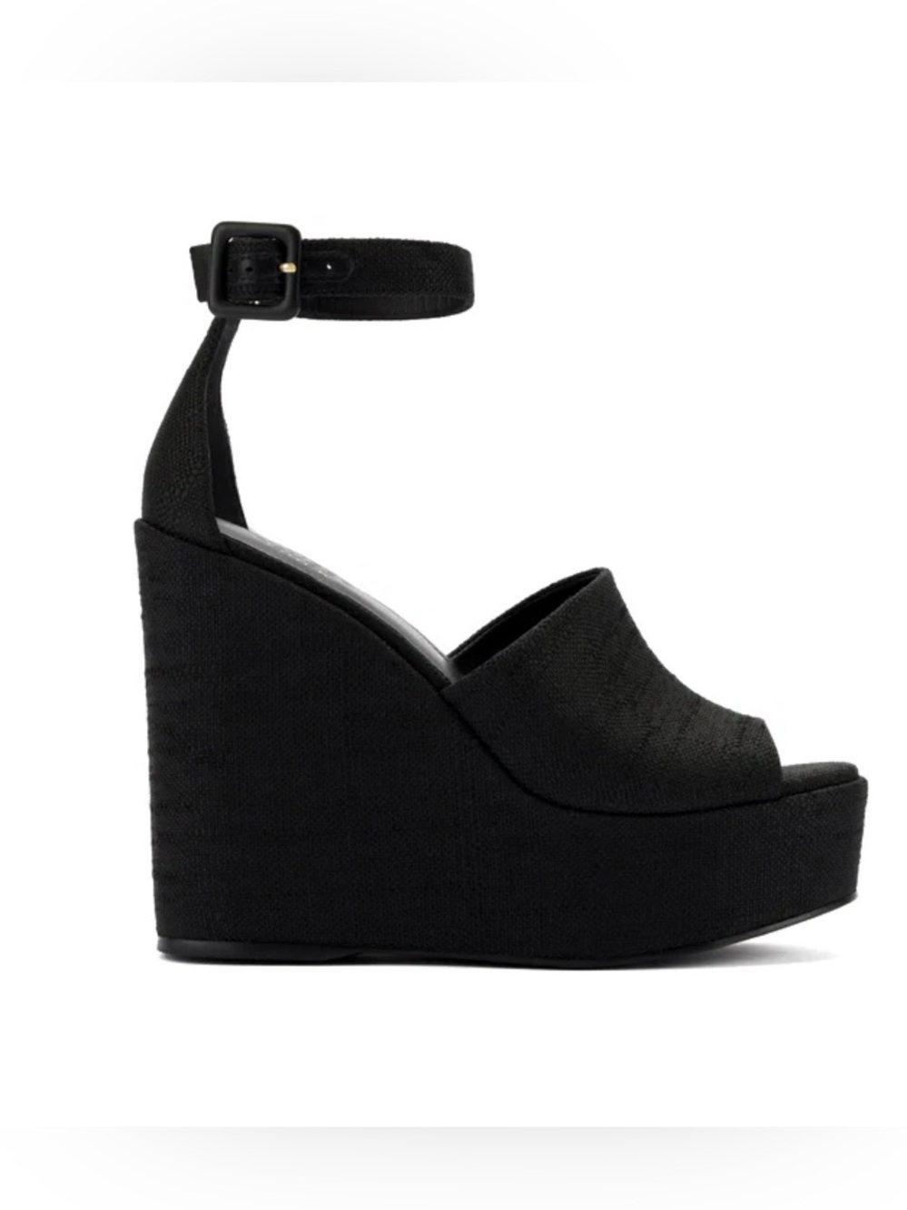 Larroude x Jennifer Fisher Raffia BLACK Wedge Platform Mules Ankle Strap